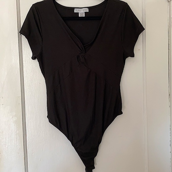 Planet Gold Black Tie Front T-shirt Bodysuit - Picture 1 of 3